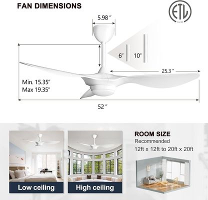 6 Speed 52 Inch Ceiling Fan Lighting With Remote Voice And APP Control