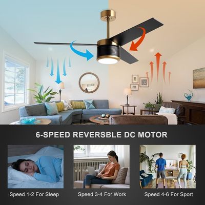 Smart WIFI Ceiling Fan In White Black Gold 52 Inch Full Brightness