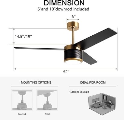 Smart WIFI Ceiling Fan In White Black Gold 52 Inch Full Brightness