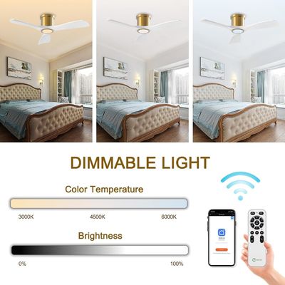 3000K Black 52 Inch Ceiling Fan With Light Efficient Reversible DC Motor