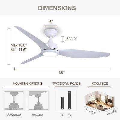 56 Inch Silent Ceiling Fan with DC Motor and Lighting
