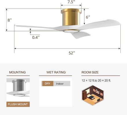 3000K Black 52 Inch Ceiling Fan With Light Efficient Reversible DC Motor