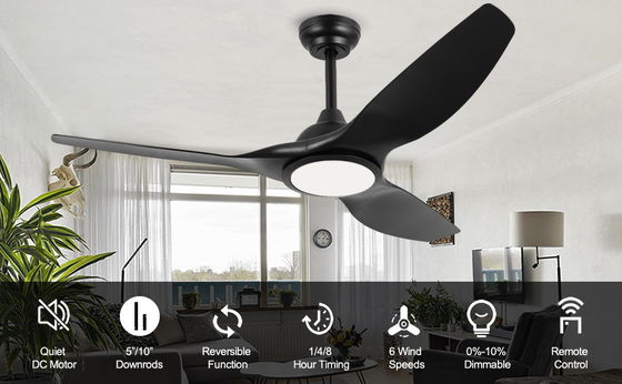 52 Inch Fan With Light 3 Color Temperature For Bedroom High CFM Ceiling Fan
