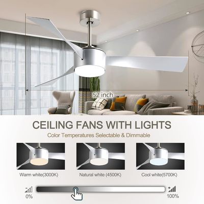 52 Inch  Fashionable Silver Ceiling Fan Lighting  With Remote Control