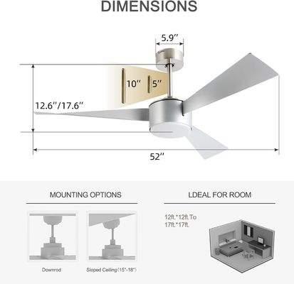 52 Inch  Fashionable Silver Ceiling Fan Lighting  With Remote Control