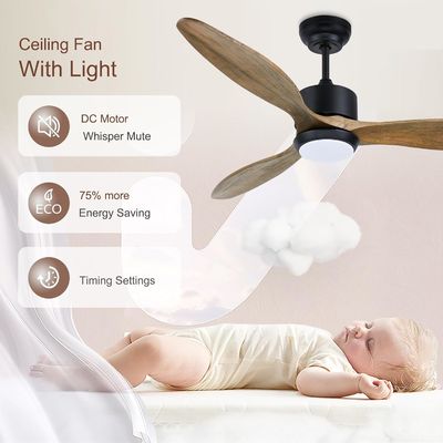 Modern  52 Inch Fan With Light For 12 Ft* 12 Ft To 17ft * 17 Ft Room