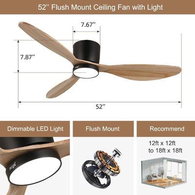 6 Speed White Black Gold 52 inch Smart Ceiling Fan Light With Energy efficient Function