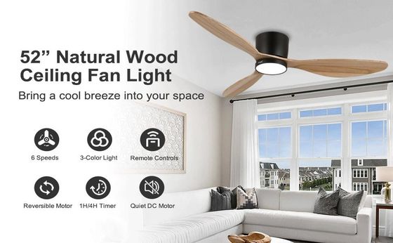 6 Speed White Black Gold 52 inch Smart Ceiling Fan Light With Energy efficient Function