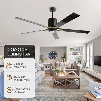 White DC Motor Quiet Blade Ceiling Fan Light 72 Inches With 3 Color Changing Speeds