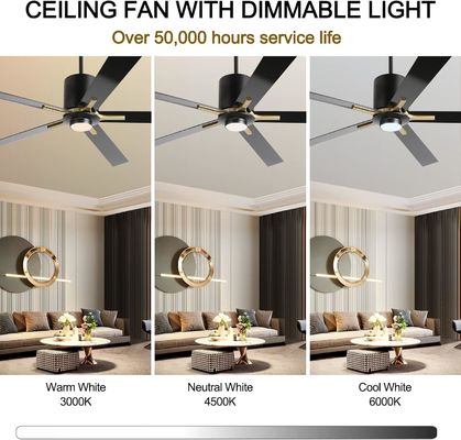 White DC Motor Quiet Blade Ceiling Fan Light 72 Inches With 3 Color Changing Speeds
