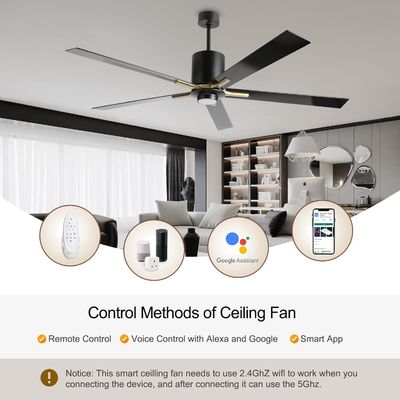 White DC Motor Quiet Blade Ceiling Fan Light 72 Inches With 3 Color Changing Speeds