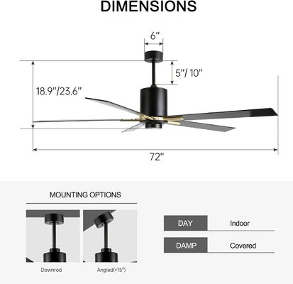 White DC Motor Quiet Blade Ceiling Fan Light 72 Inches With 3 Color Changing Speeds