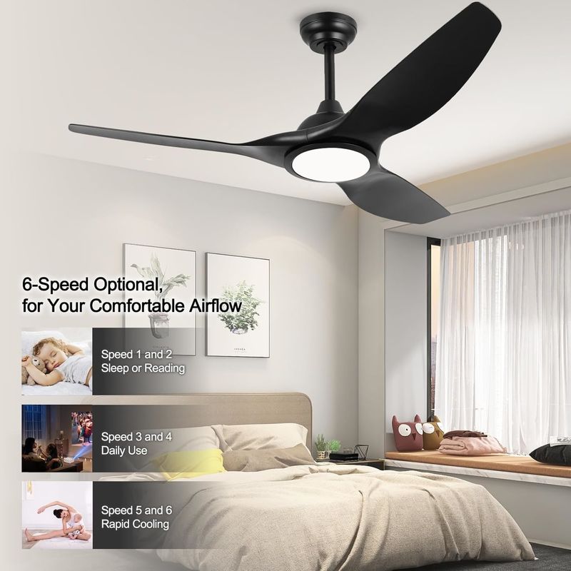 52 Inch Fan With Light 3 Color Temperature For Bedroom High CFM Ceiling Fan